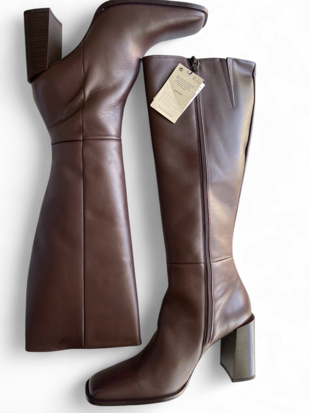 MANGO Genuine Leather Dark Brown Square Toe Leather Boot